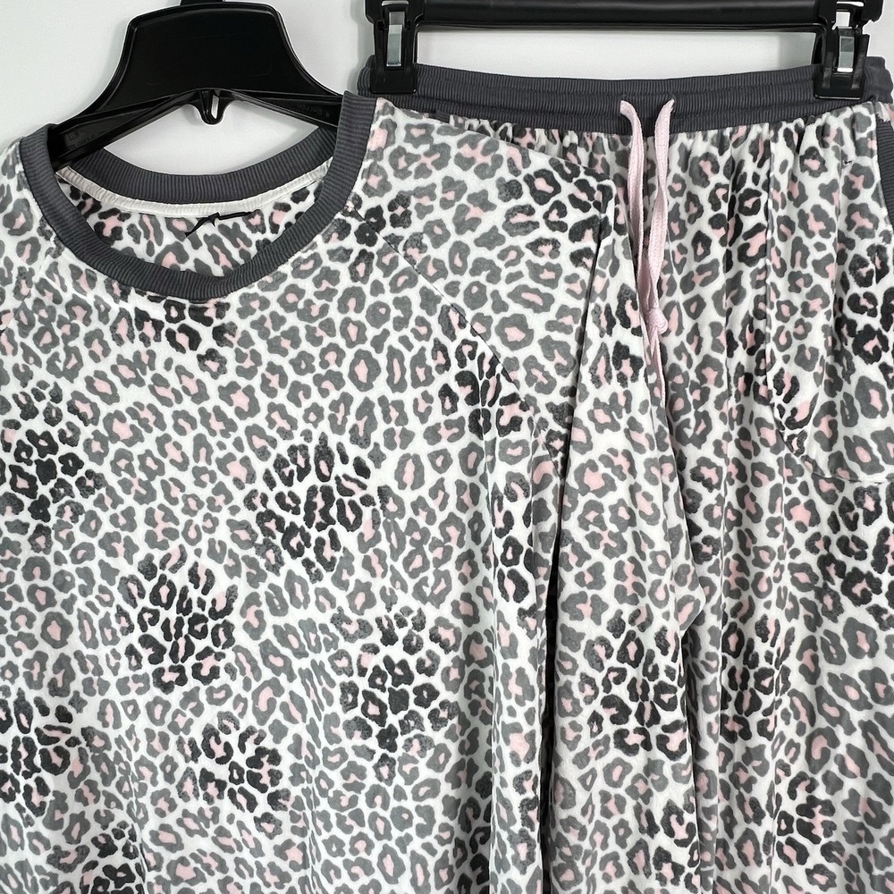 Kensie Womens Size S Leopard Print Lounge Set Pajamas Pink Gray Soft Fleece EUC